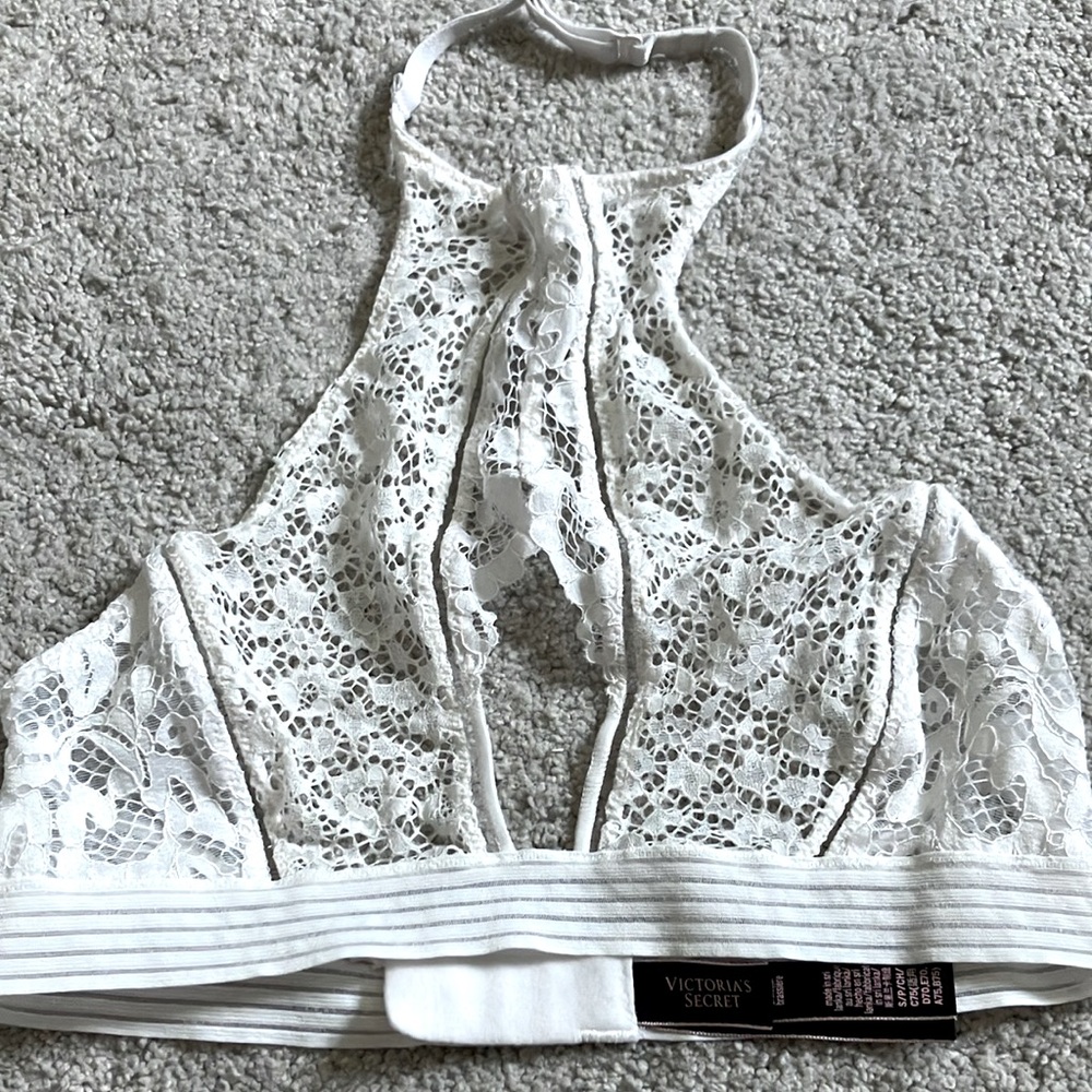 Victoria Secret Very Sexy White Lace Bralette S Halter Neck Keyhole